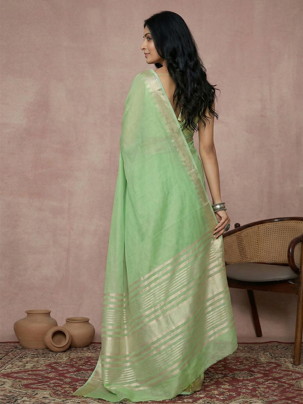 Shree Shyam Fashion Light Green Cotton Saree - Distacart