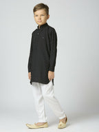 Joban Fashion Kids Island Full Sleeves Texture Cotton Kurta and Pyjama Set - Black - Distacart