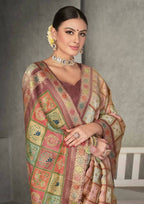 Peach Rangkat Tussar Silk Woven Design Saree with Unstitched Blouse - Mohmanthan Eshani