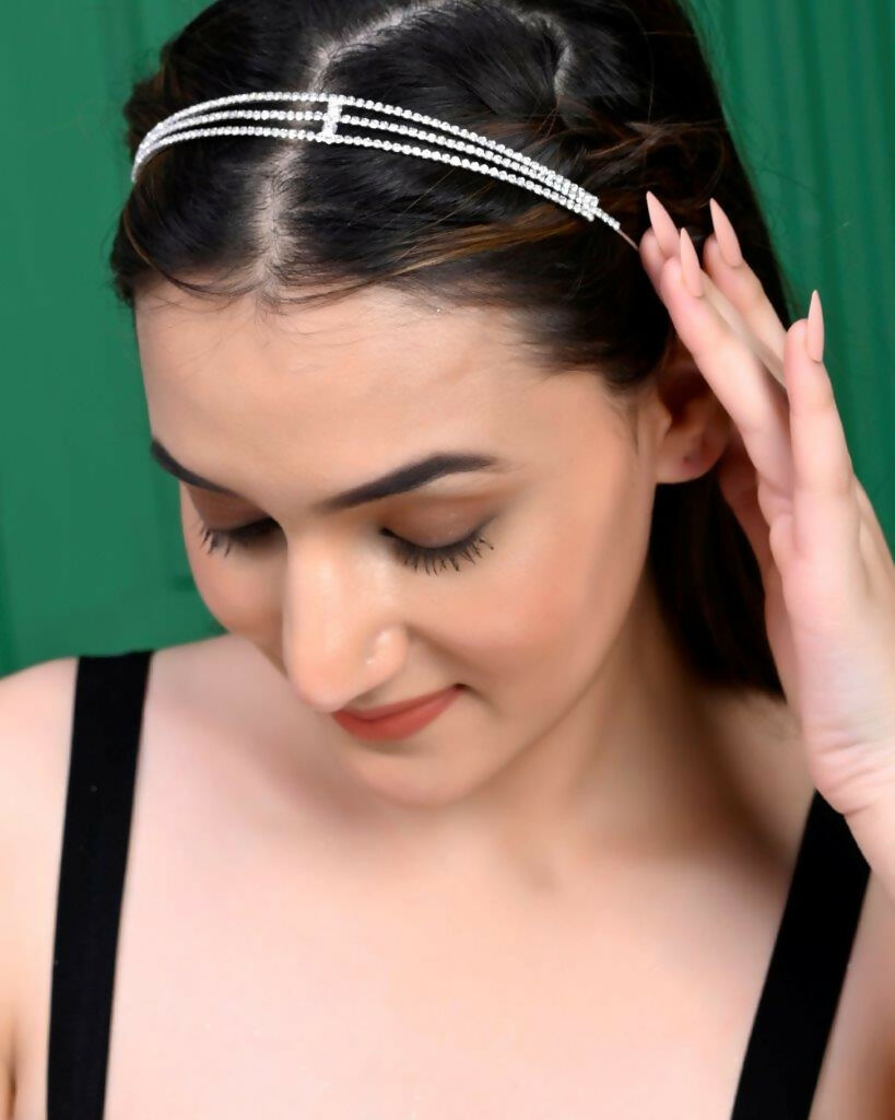 VOJ Silver Plated AD Stone Studded Hair Band