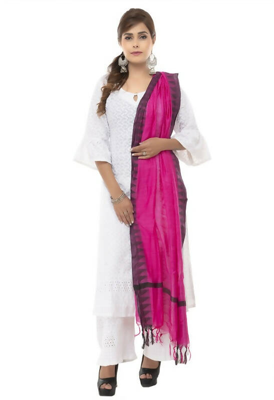 Mominos Fashion Moeza Cotton Black Temple Border Pink Dupatta