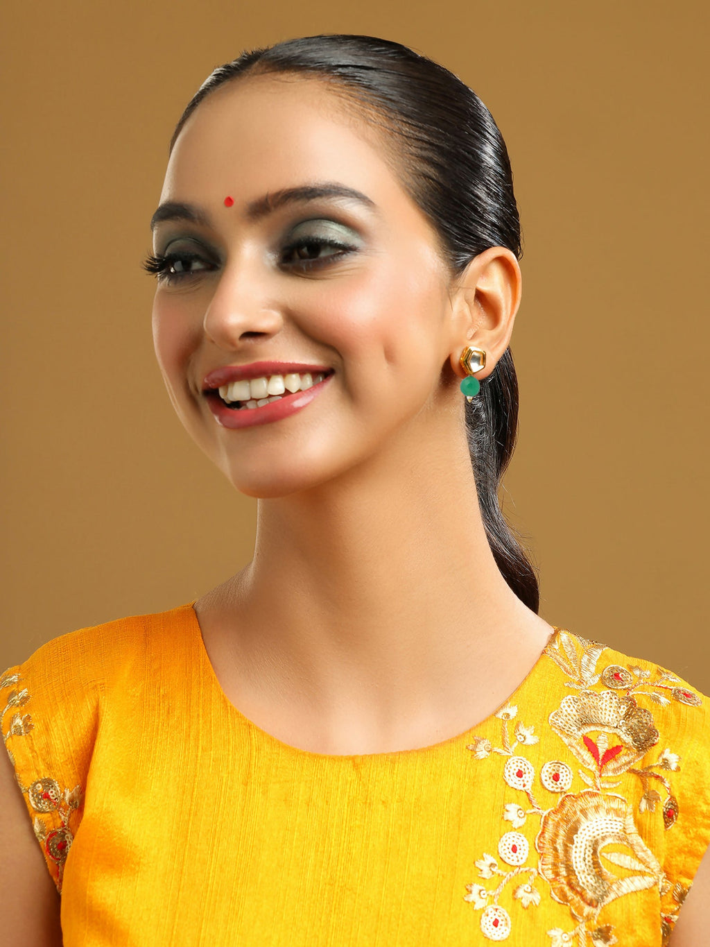 Ruby Raang Green Kundan Studs - Distacart