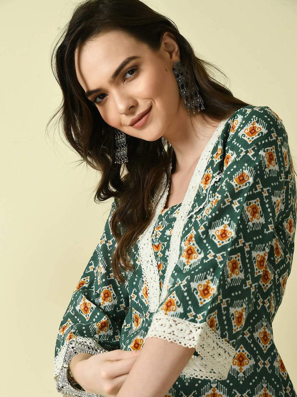 Myshka Women's Green Straight Printed Kurta