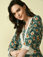 Myshka Women's Green Straight Printed Kurta