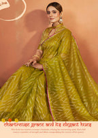 Green Organza Silk Woven Design Saree With Unstitched Blouse Piece - Norita Royal Pradha