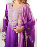 The52 Women's Beautiful Chinon silk Fabric Embroidery Work Straight Kurta Palazzo and Dupatta Set - Distacart