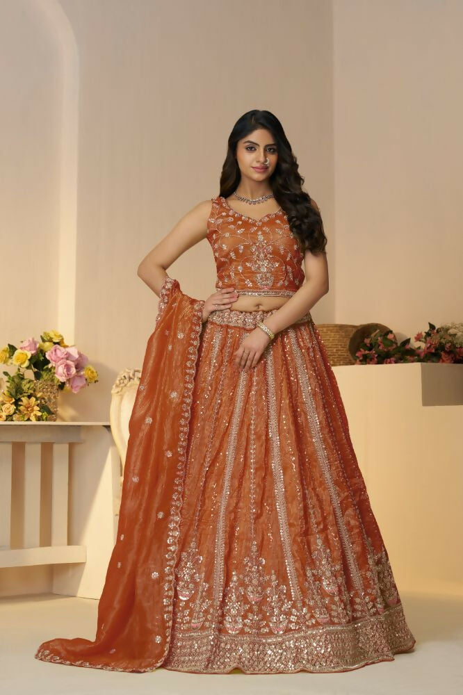 Kesar Fab Orange Jimmy Choo Hand_Woven Lehenga