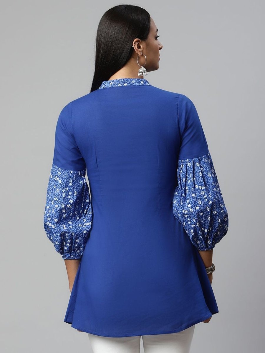Ahalyaa Women Blue Pure Cotton Printed Tunic - Distacart