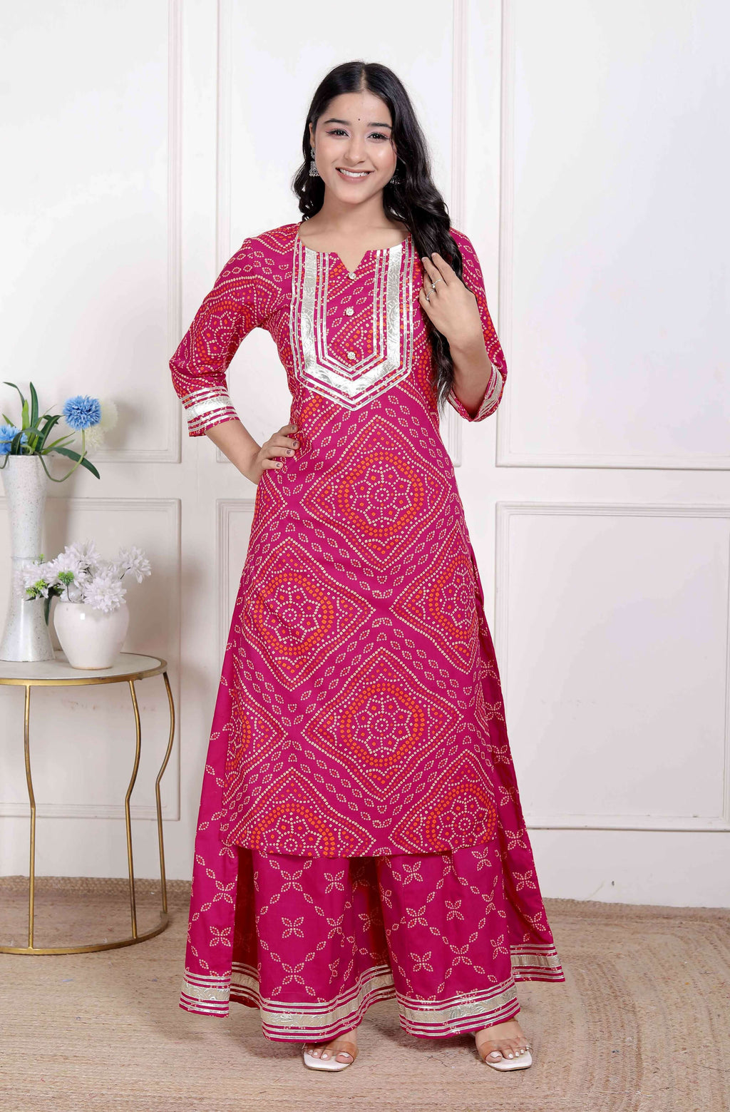 Miravan Women's Embellished Ethnic Cotton Kurta with palazzo