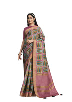 Pink Tusser Silk Floral Printed With Embroidered Work Saree With Unstitched Blouse - Mohmanthan Aahana
