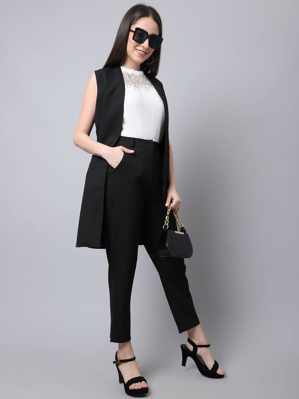 Even Apparels Black Polywool Open Front Women's Long Coat PW668 - Distacart