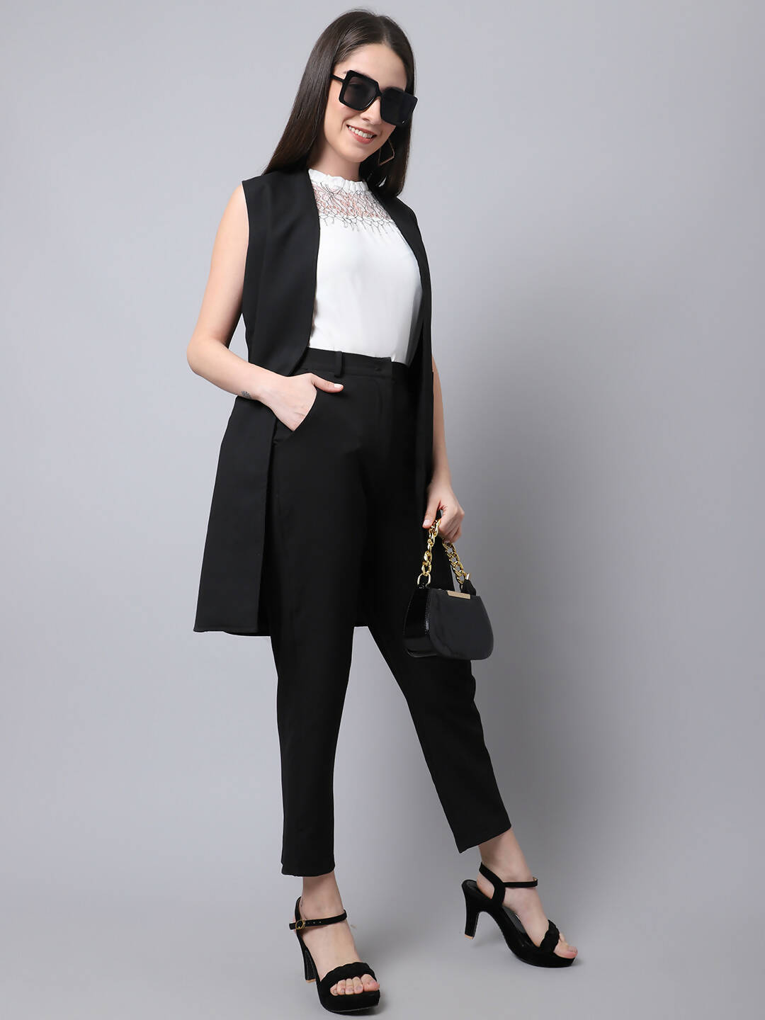 Even Apparels Black Polywool Open Front Women's Long Coat PW668 - Distacart