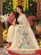 Shree Shyam Fashion Linen Cotton Cream Saree - Distacart