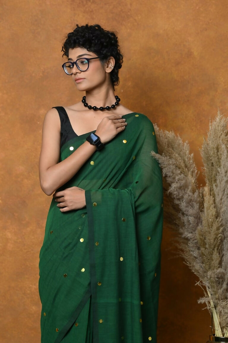 Very Much Indian Pure Mul Cotton Handloom Saree - Green - Distacart