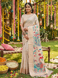 Shree Shyam Fashion Cream Linen Cotton Saree - Distacart