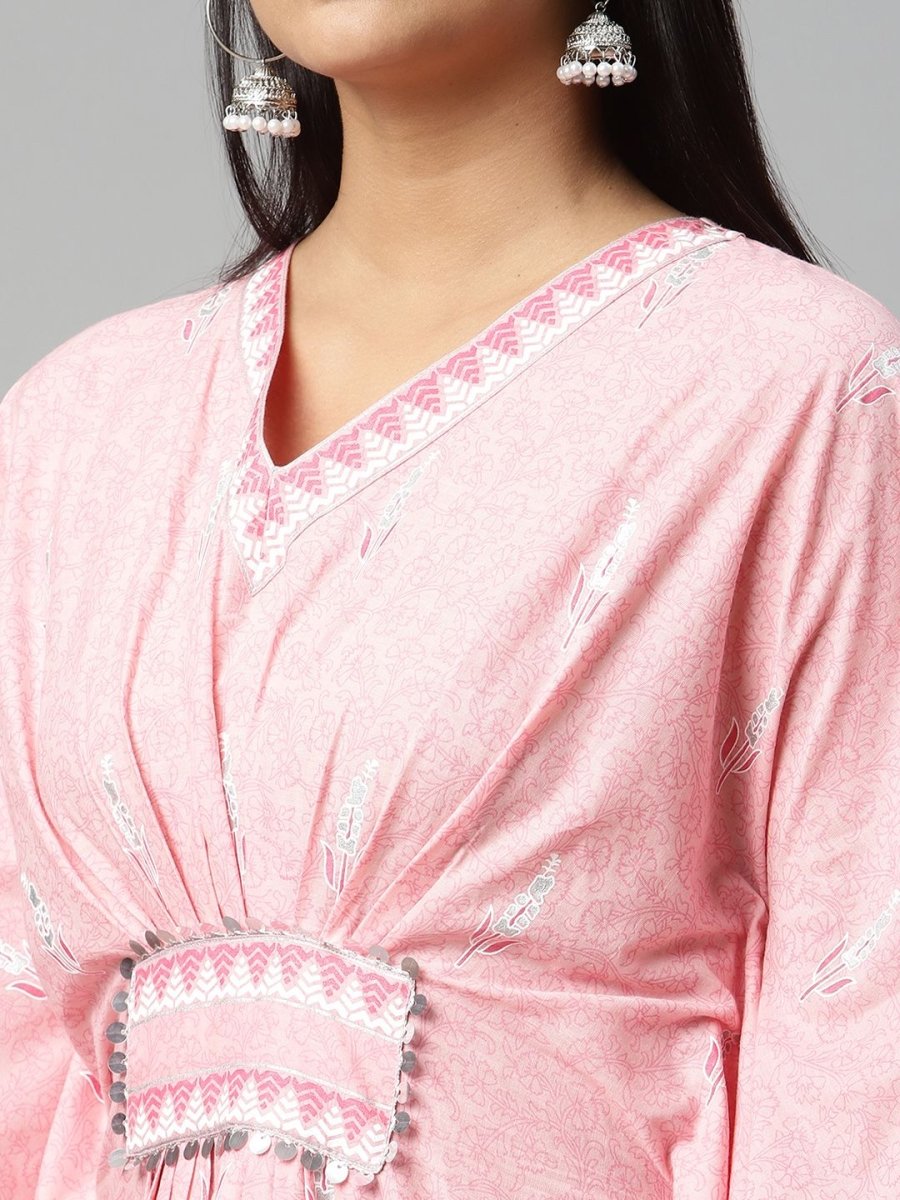 Ahalyaa Women Pink Pure Cotton Printed Kaftan Kurta