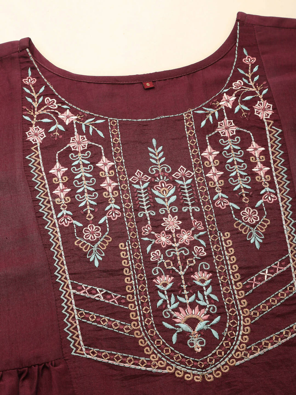 Wine Chinon Floral Embroidered Top - Zeny
