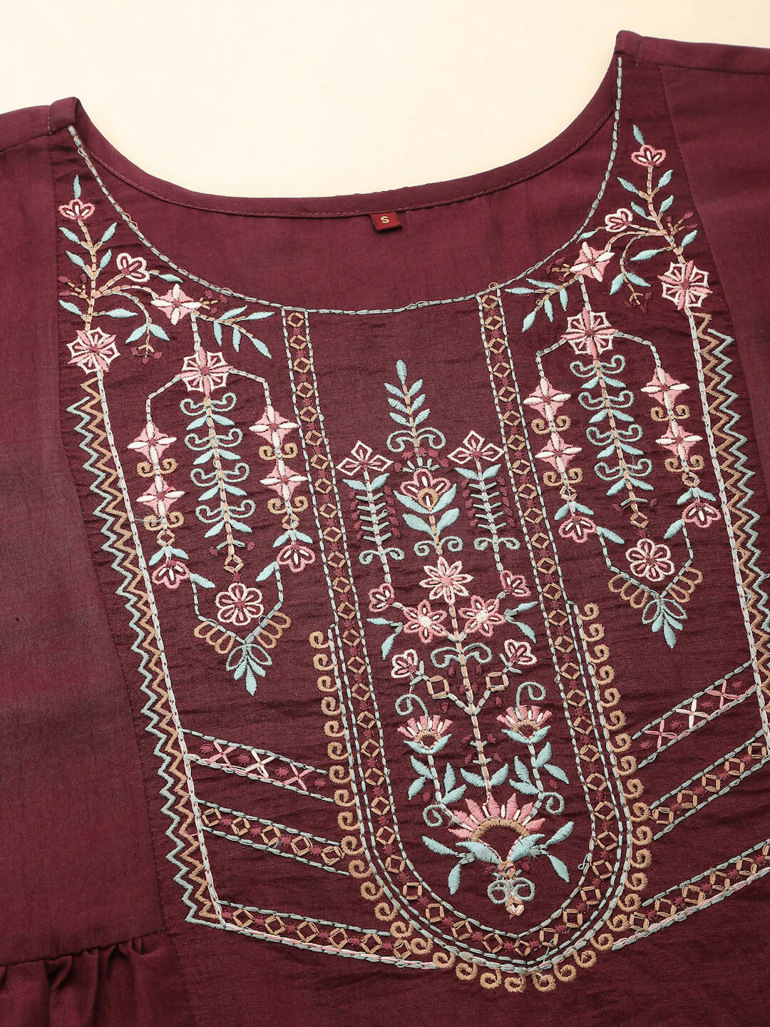 Wine Chinon Floral Embroidered Top - Zeny