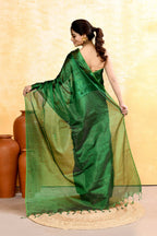 Piyari Fashion Women's Green Dual Tone Organic Tissue Saree With Blouse Piece - Distacart