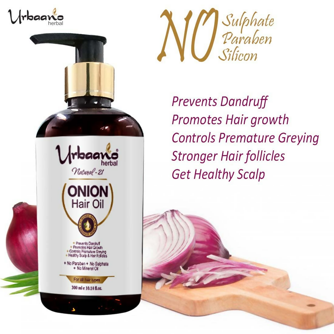 Urbaano Herbal Natural 21 Onion Hair Oil & Fermented Rice Extract Rich Shampoo