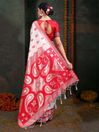 Shree Shyam Fashion Devistuti Red White Linen Cotton Saree