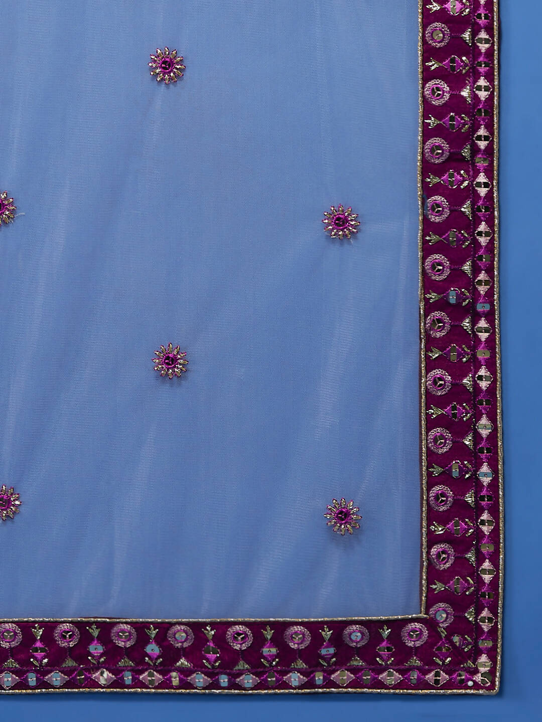 House of Panchhi Women Burgundy Pure Georgette Sequinse Embroidered Lehenga & Blouse, Dupatta