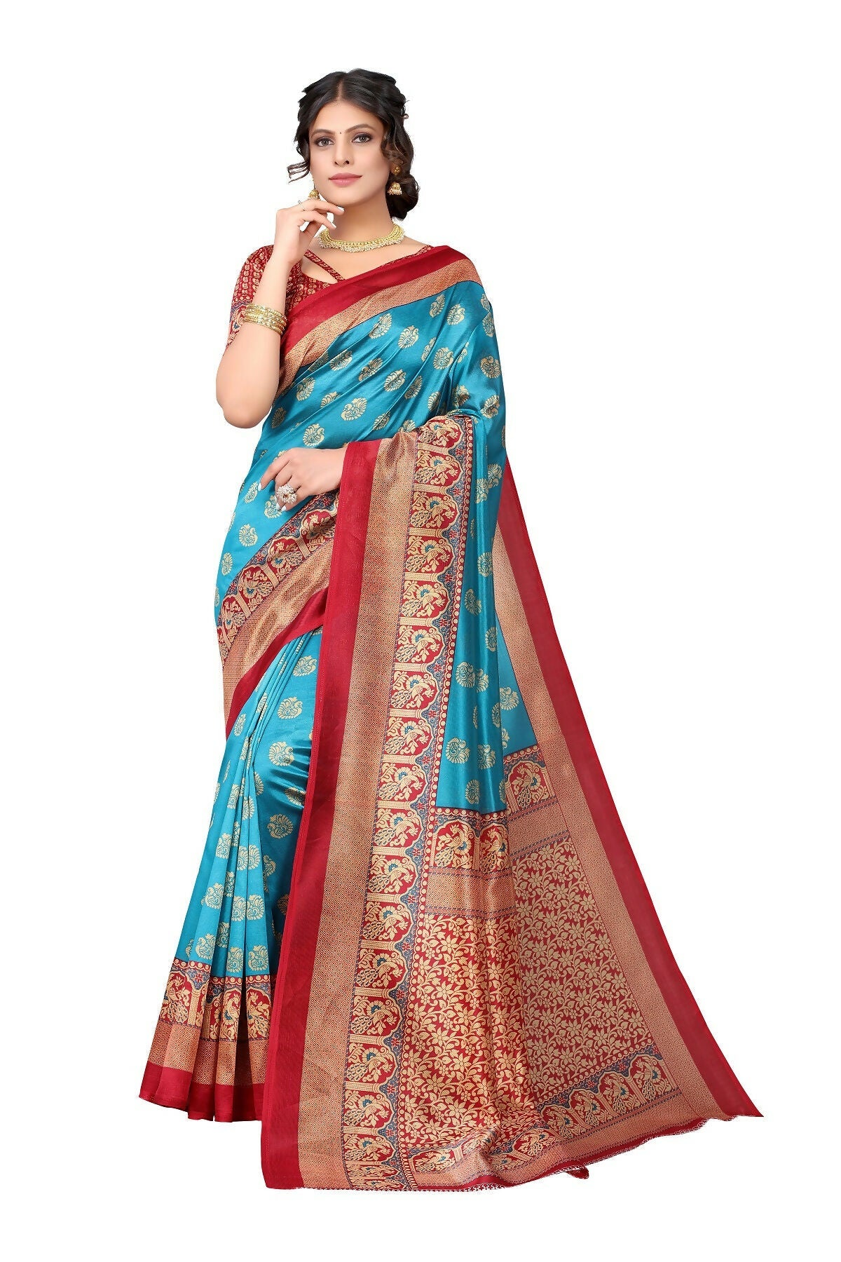 Vamika Sky Blue Printed Art Silk Saree