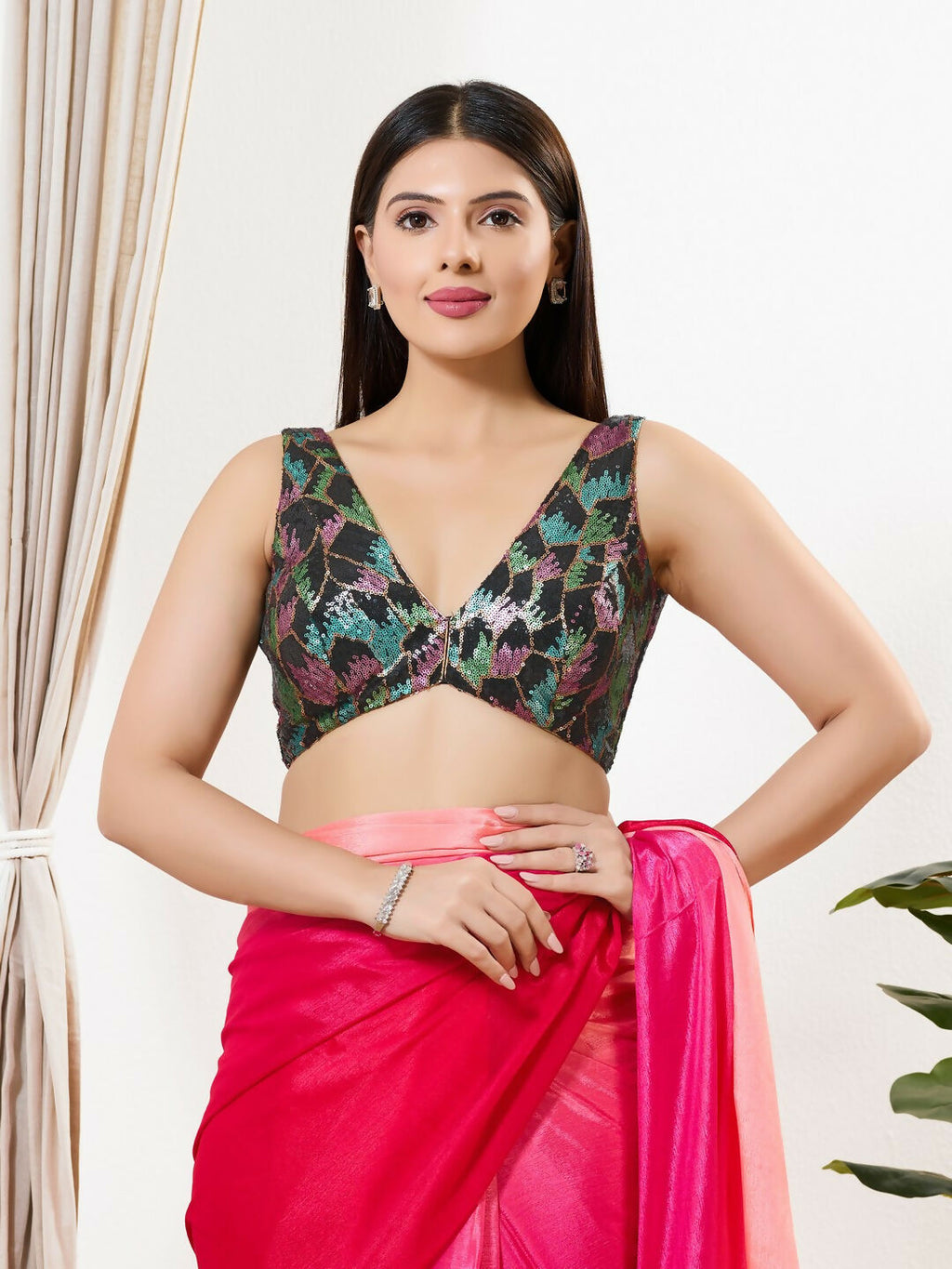 Joban Fashion Black Sequin Padded Blouse With V Neck Sleeveless - Distacart