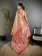 Joban Fashion Dark Peach Zari Weaving Tissue Paithani Saree