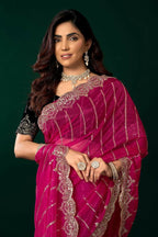 Joban Fashion Rani Pink Net Party Wear Sarees - Distacart