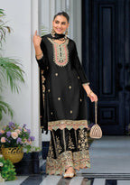 Anaita Black Premium Embroidered Chinon Readymade Salwar Suit (Free Size) - Distacart