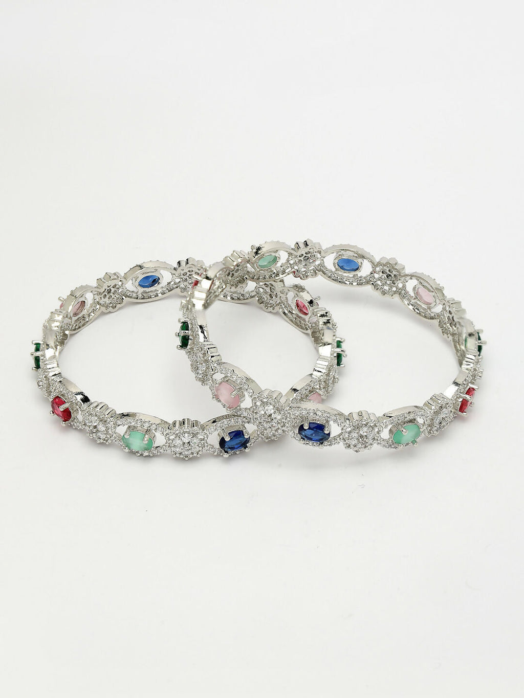 NVR Women's Set of 2 Multi-Coloured CZ Stone-Studded Handcrafted Bangles - Distacart