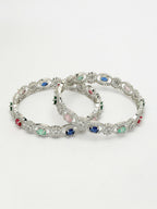 NVR Women's Set of 2 Multi-Coloured CZ Stone-Studded Handcrafted Bangles - Distacart