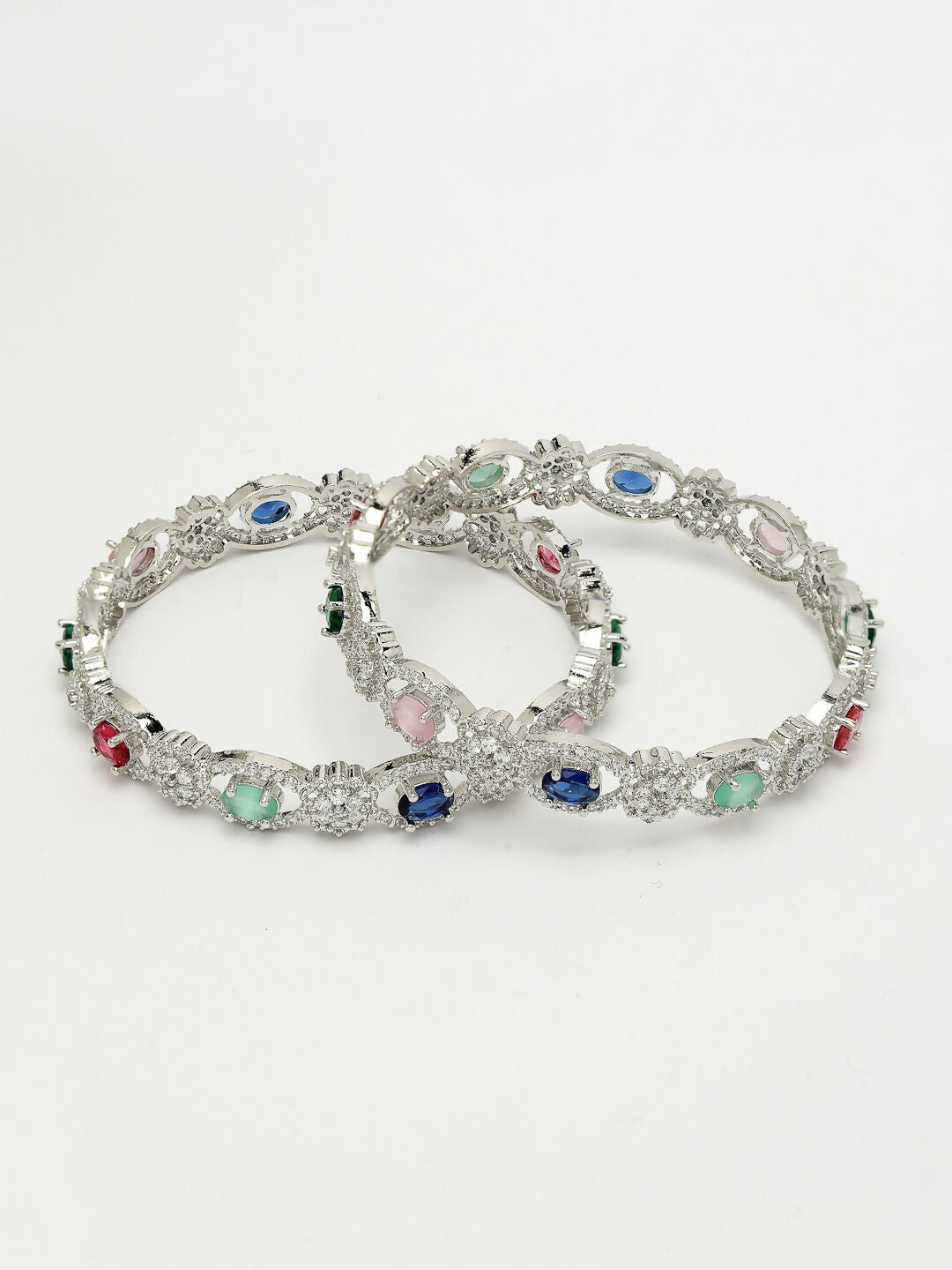 NVR Women's Set of 2 Multi-Coloured CZ Stone-Studded Handcrafted Bangles - Distacart