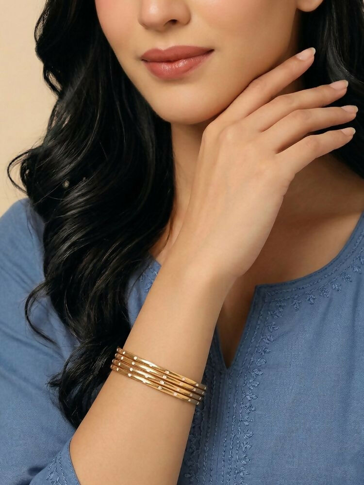 NVR Women Set of 4 Gold Plated Handcrafted CZ Studded Bangle - Distacart