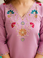 The52 Lavender Women's Gorgeous Embroidered work Viscose Gadhwal Fabric Straight Kurta, Pant and Dupatta Set - Distacart