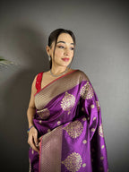 Joban Fashion Purple Woven Butti Soft Silk Banarasi Silk Saree - Distacart