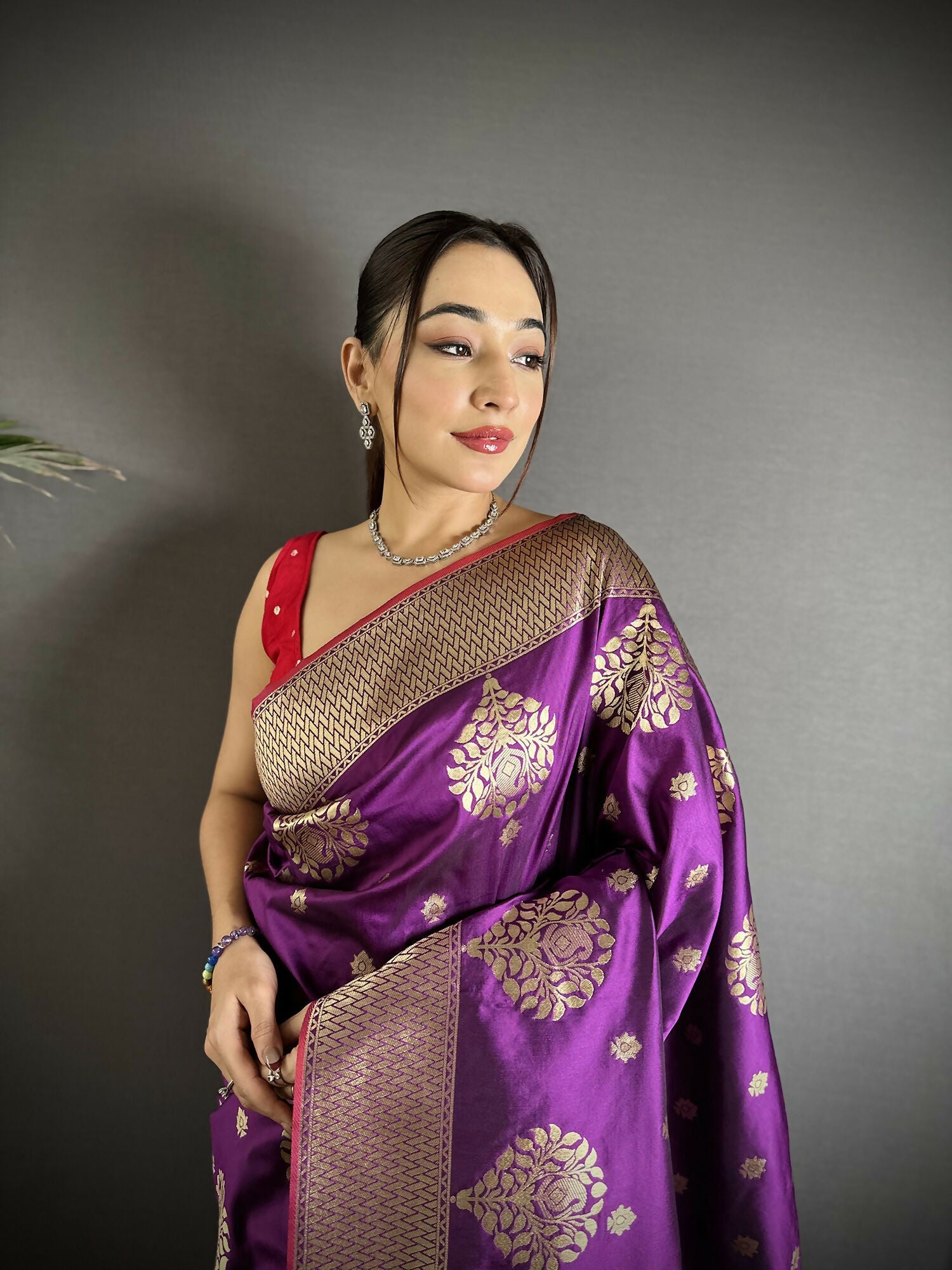 Joban Fashion Purple Woven Butti Soft Silk Banarasi Silk Saree - Distacart