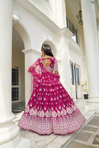 Eilara Glamorous Dark Pink Butterfly Net With Thread And Sequence Embroidered Work Fancy Lace Lehenga Choli For Wedding