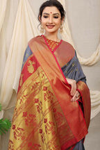 Jyoti Fashion Women's Grey Banarasi Silk Zari Woven Saree with Blouse