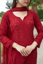 Joban Fashion Red Kurta Set Georgette Embroidery Sequence Work - Distacart
