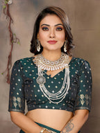 Joban Fashion Dark Green Floral & Botanical Motifs Satin Silk Banarasi Silk Saree - Distacart