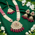 Jewel City Long Pearl Mala Golden Rainbow Diamond Studded Jumkee Tikka Necklace Set - Distacart