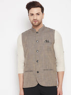 Even Apparels Brown Linen Men Woven Nehru Jacket - Distacart