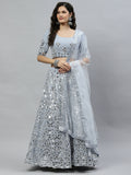 Sky Blue Georgette Paper Mirror Embroidery Work Lehenga Choli with Dupatta - Jivika