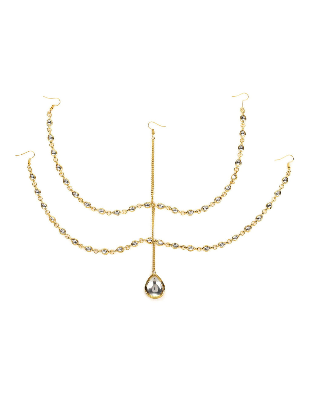 Gold-Plated White Faux Kundan-Studded Faux Pearl Beaded Handcrafted Matha Patti - Ruby Raang - Distacart