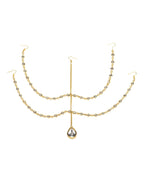 Gold-Plated White Faux Kundan-Studded Faux Pearl Beaded Handcrafted Matha Patti - Ruby Raang - Distacart