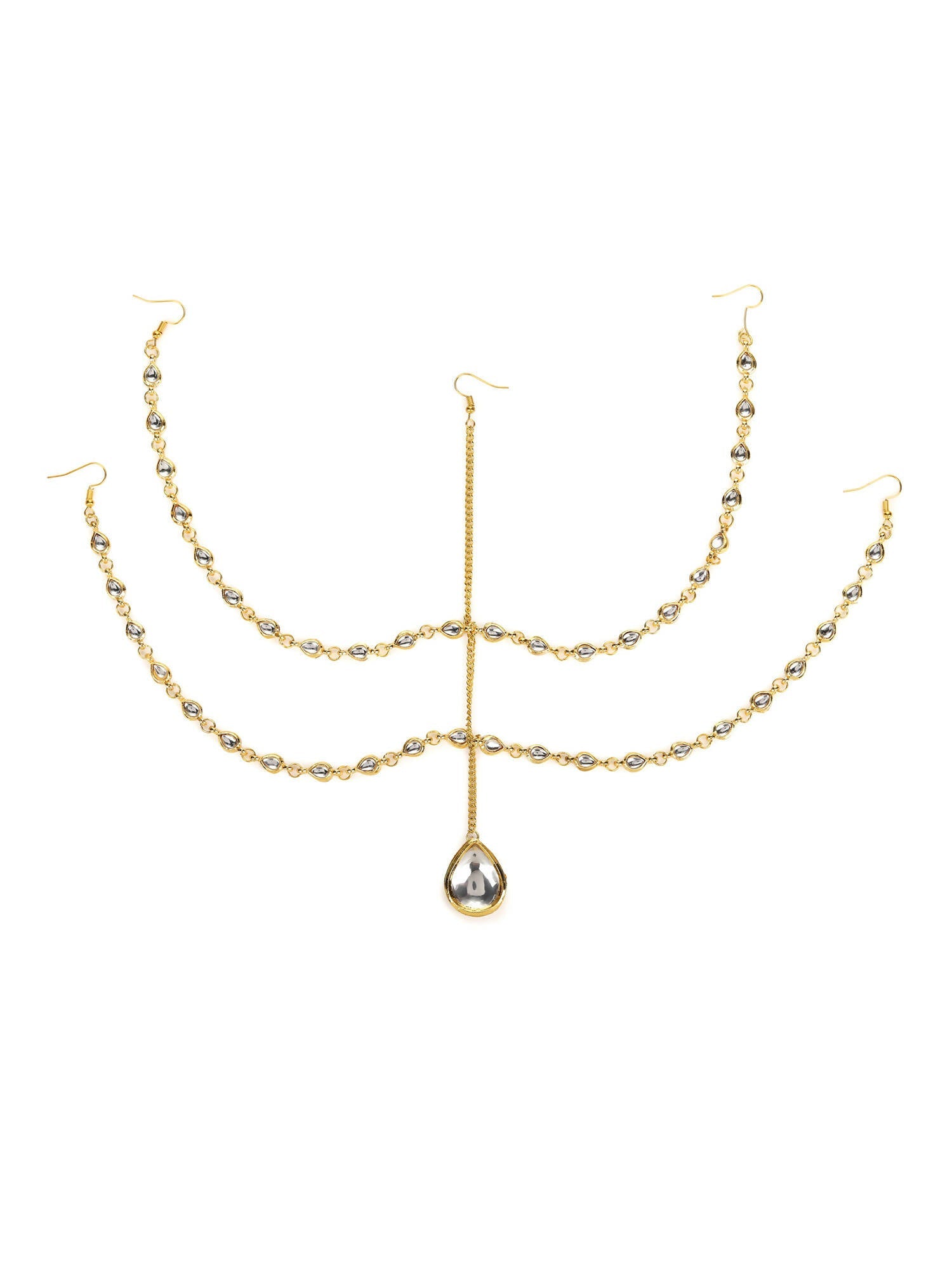 Gold-Plated White Faux Kundan-Studded Faux Pearl Beaded Handcrafted Matha Patti - Ruby Raang - Distacart