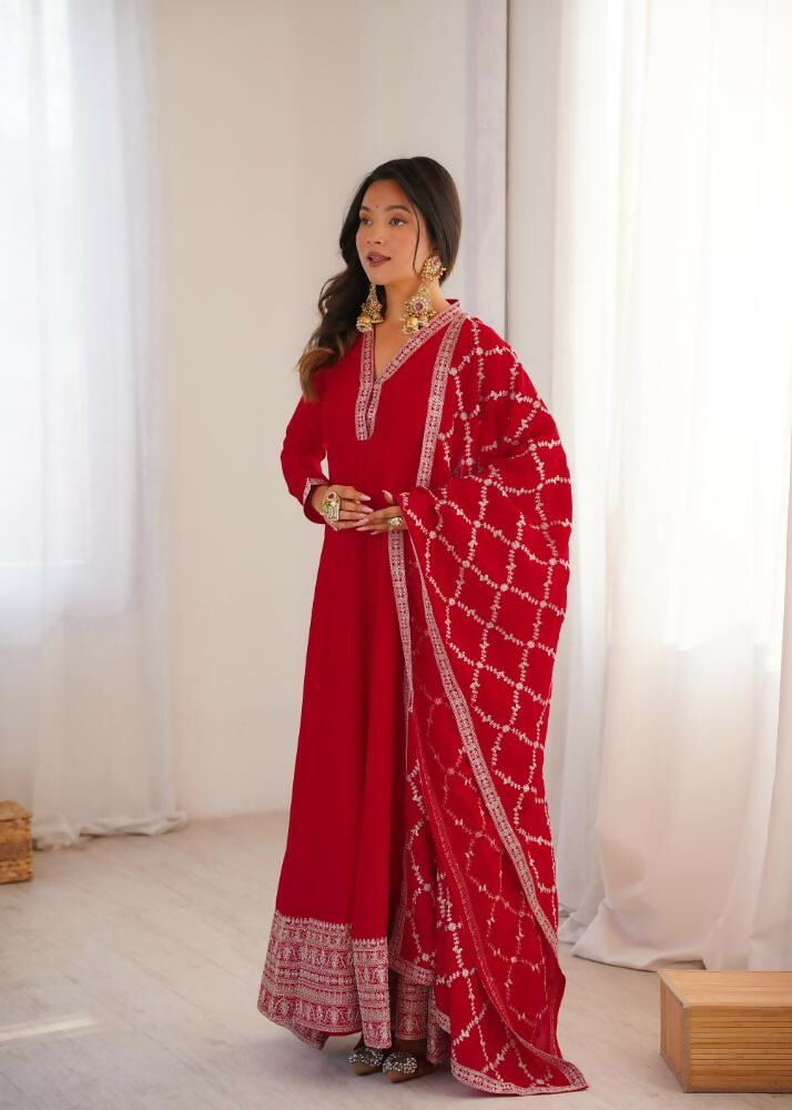 Lehenga Mart Designer Anarkali Suit With Kurta, Dupatta For Women-Red - Distacart