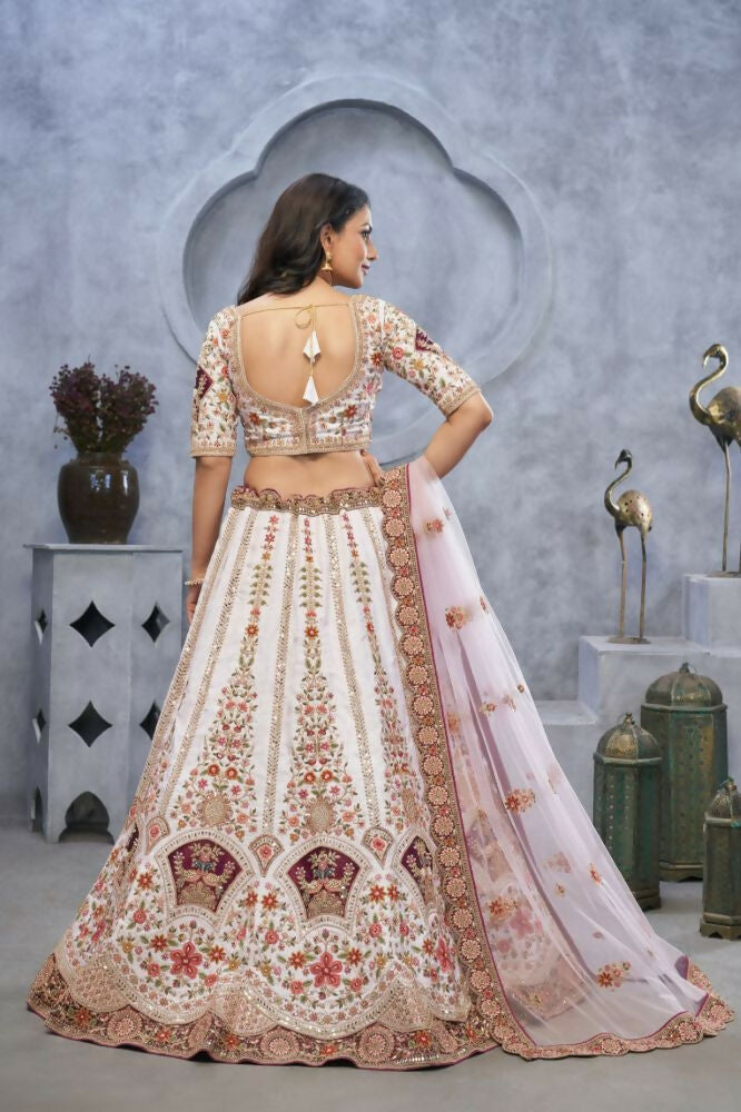 Kesar Fab Purple Silk Embroidered Lehenga